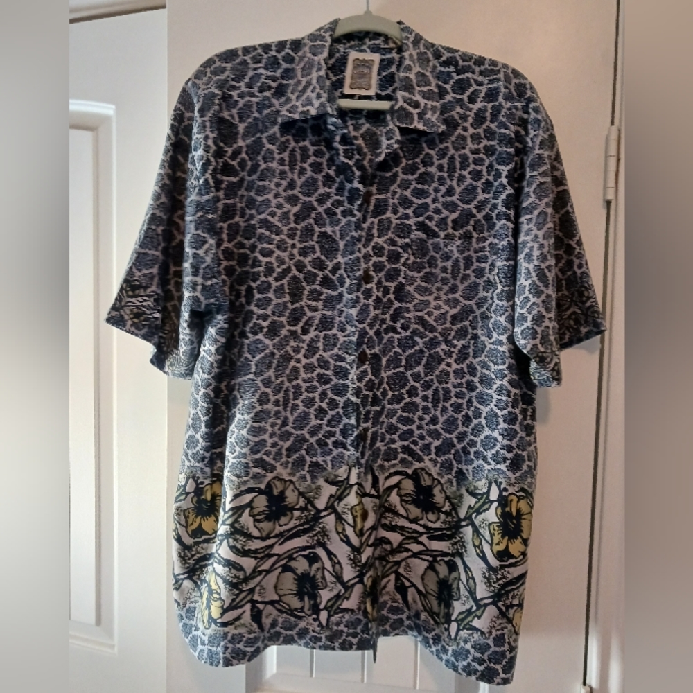 Ocean Current Vintage Men's Blue Hawaiian Shirt XL